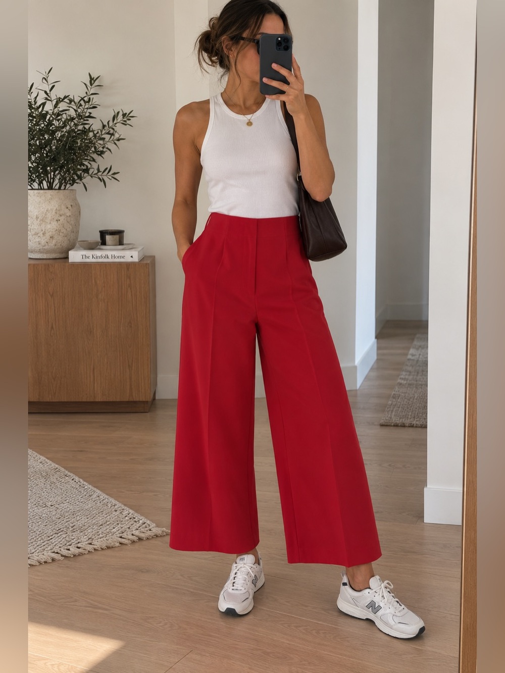 Zara Wide-Leg High-Rise Red Trousers